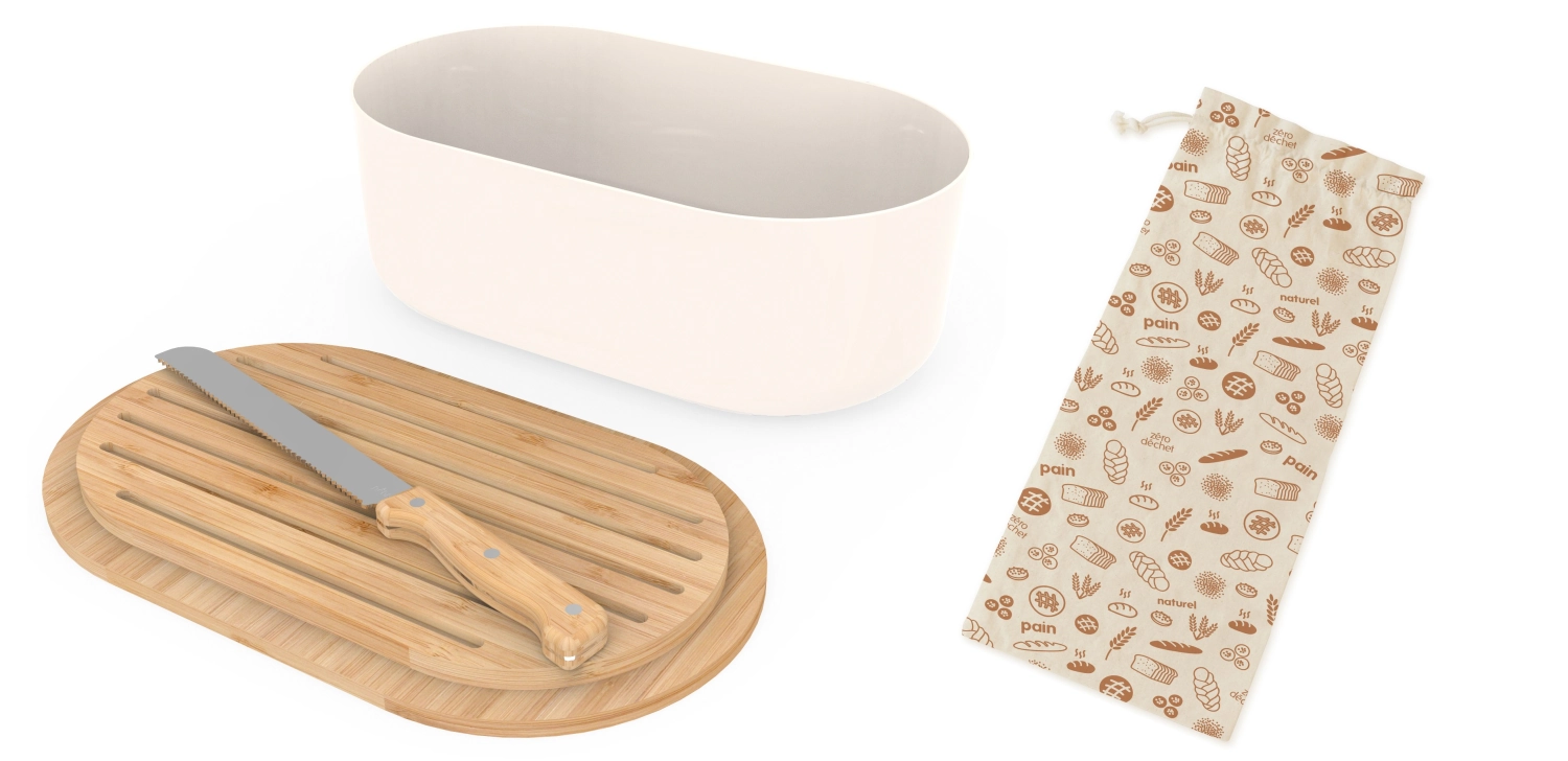 Pebbly boîte à pain, couteau, sac à pain, cream