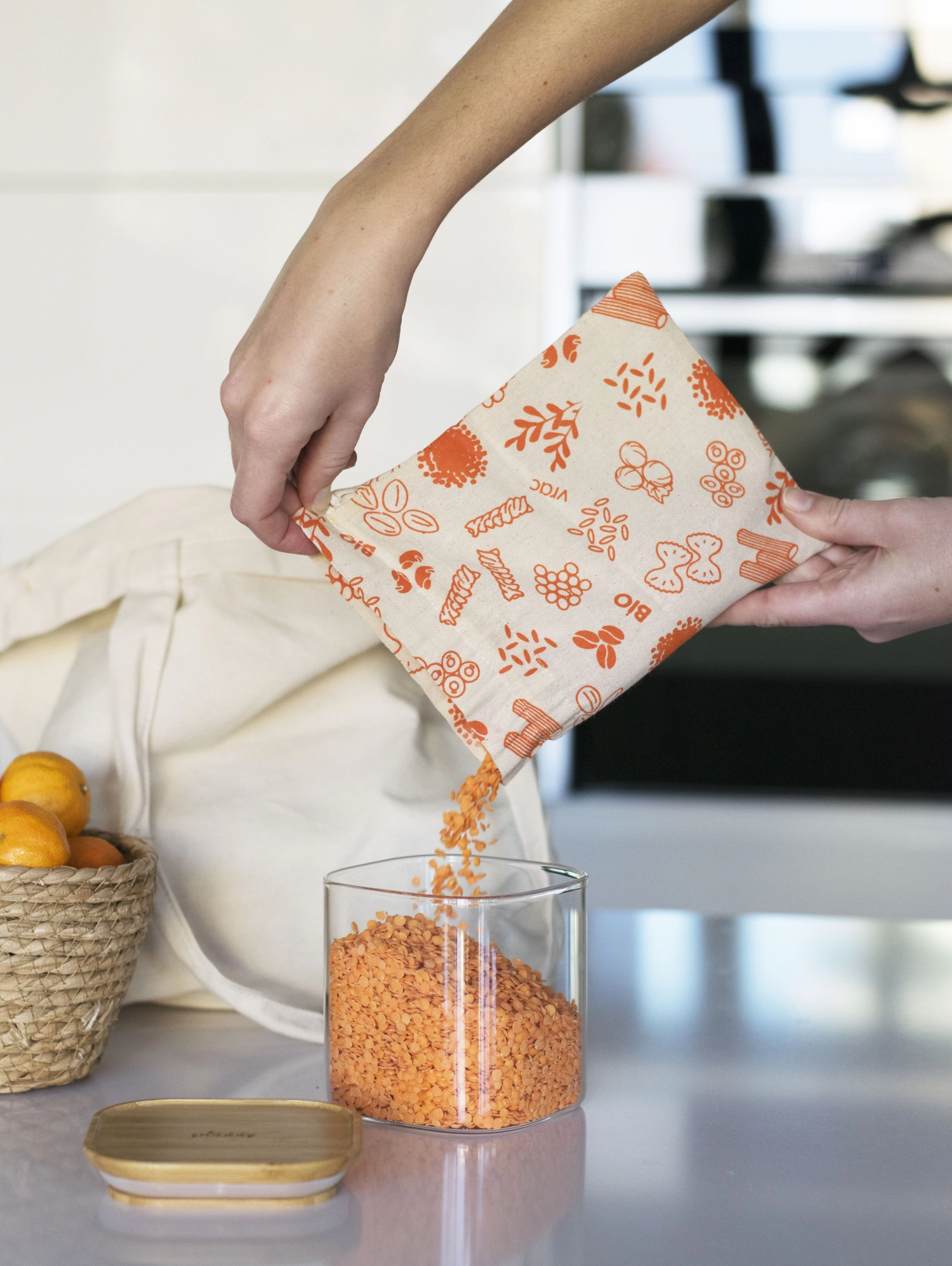 Sac pebbly en coton bio s rouge, 15x20cm