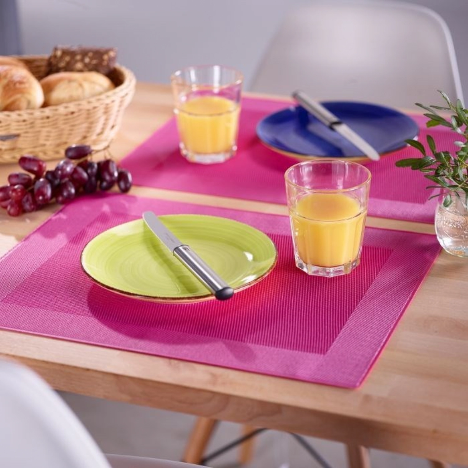 Set de table cadre, carré, framboise, 32x42cm