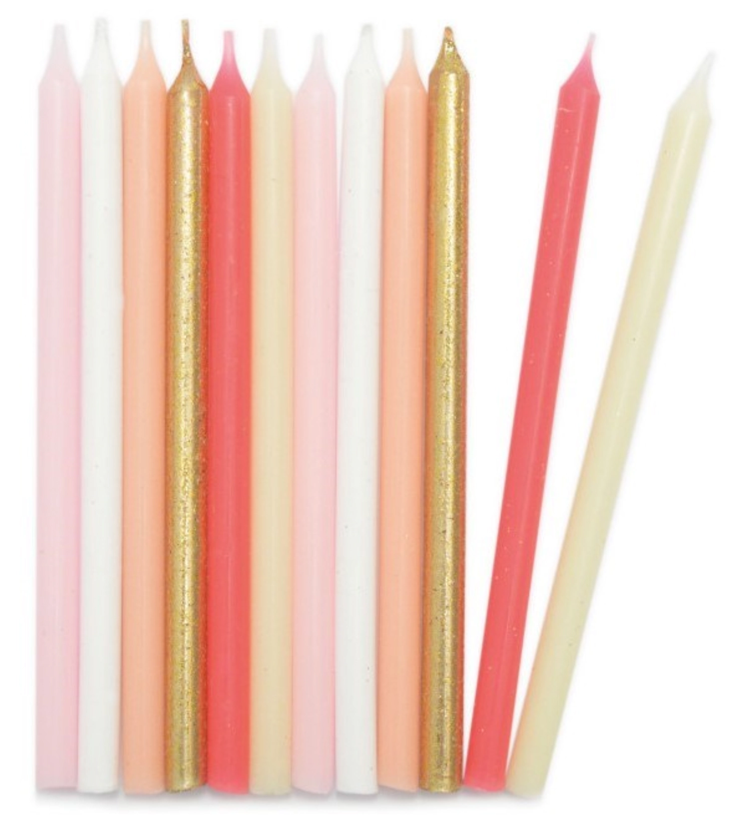 Set de 12 bougies longues rose et or 12cm
