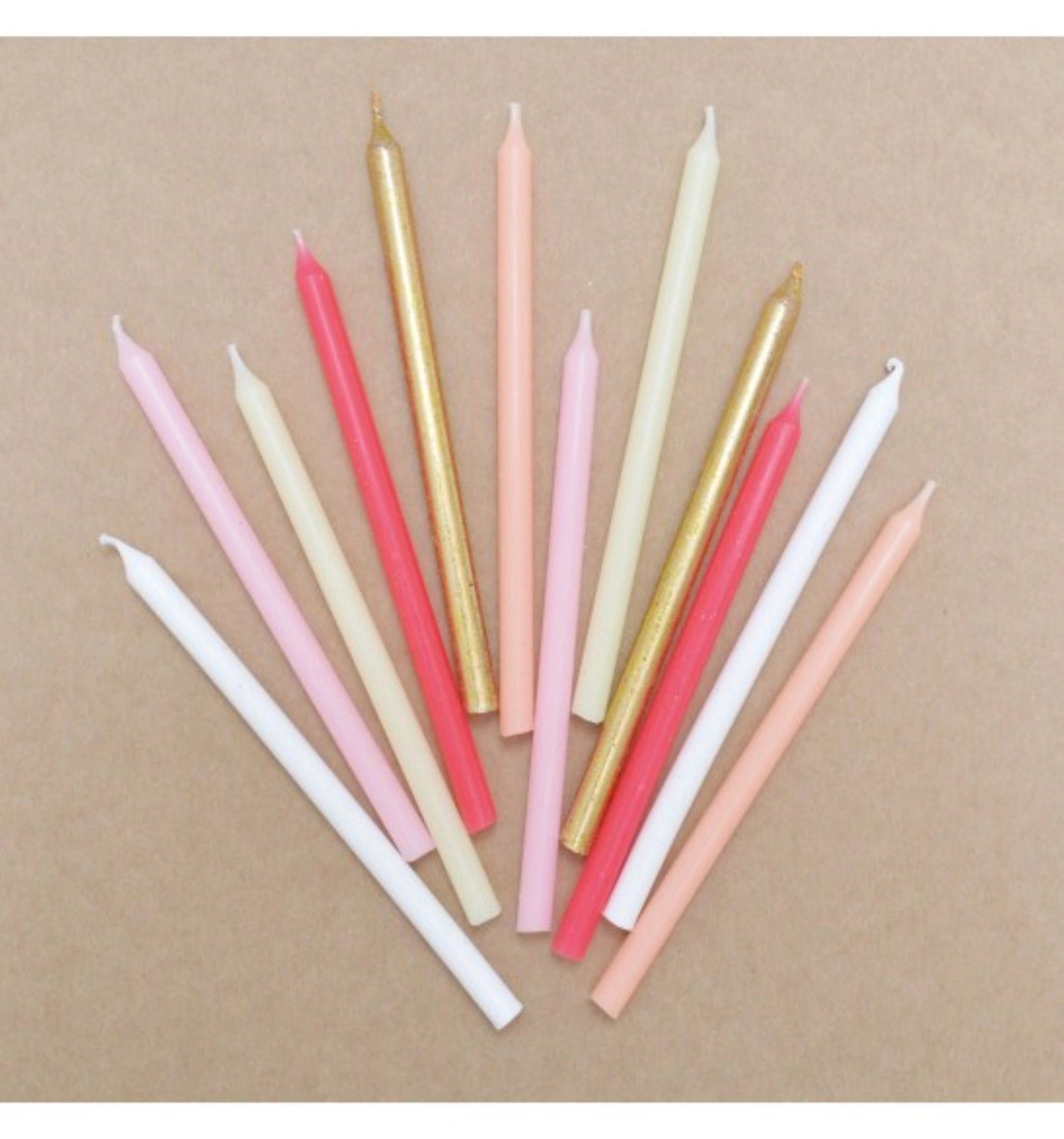 Set de 12 bougies longues rose et or 12cm