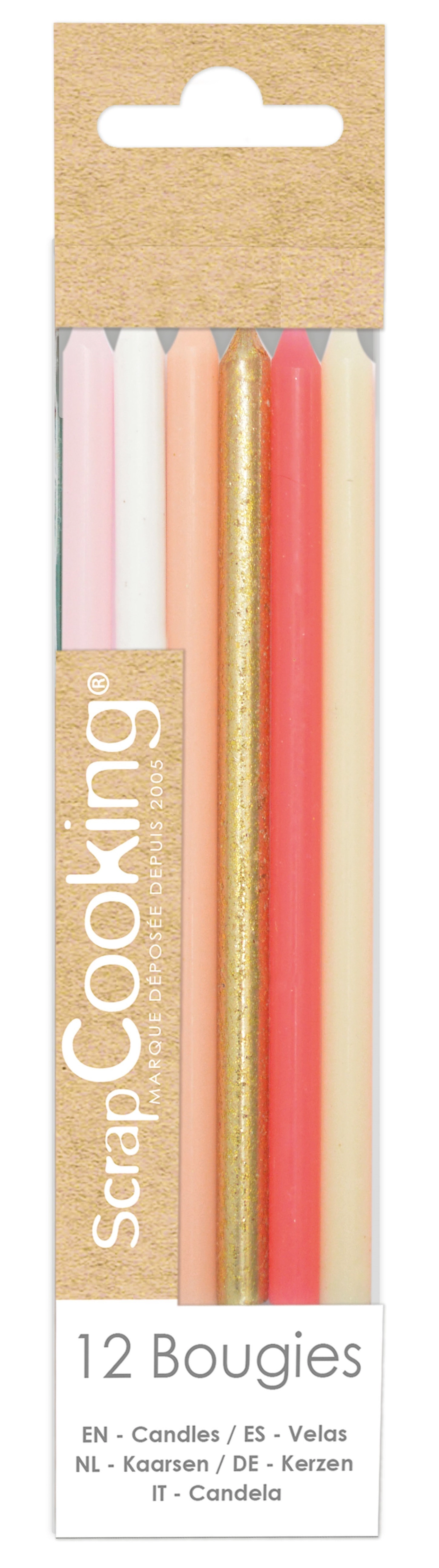 Set de 12 bougies longues rose et or 12cm