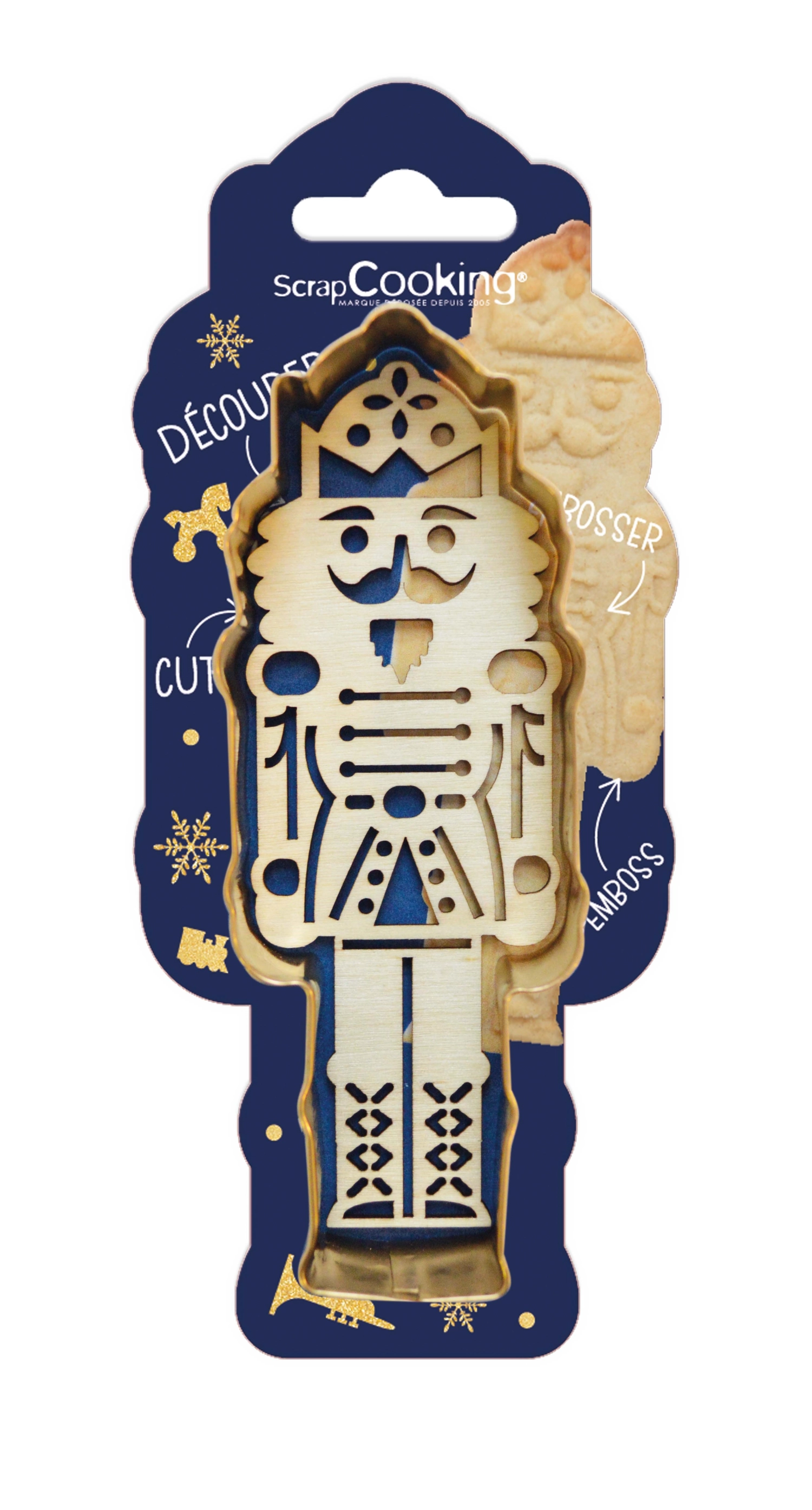 Emporte-pièce doré casse-noisette avec gaufrage en bois