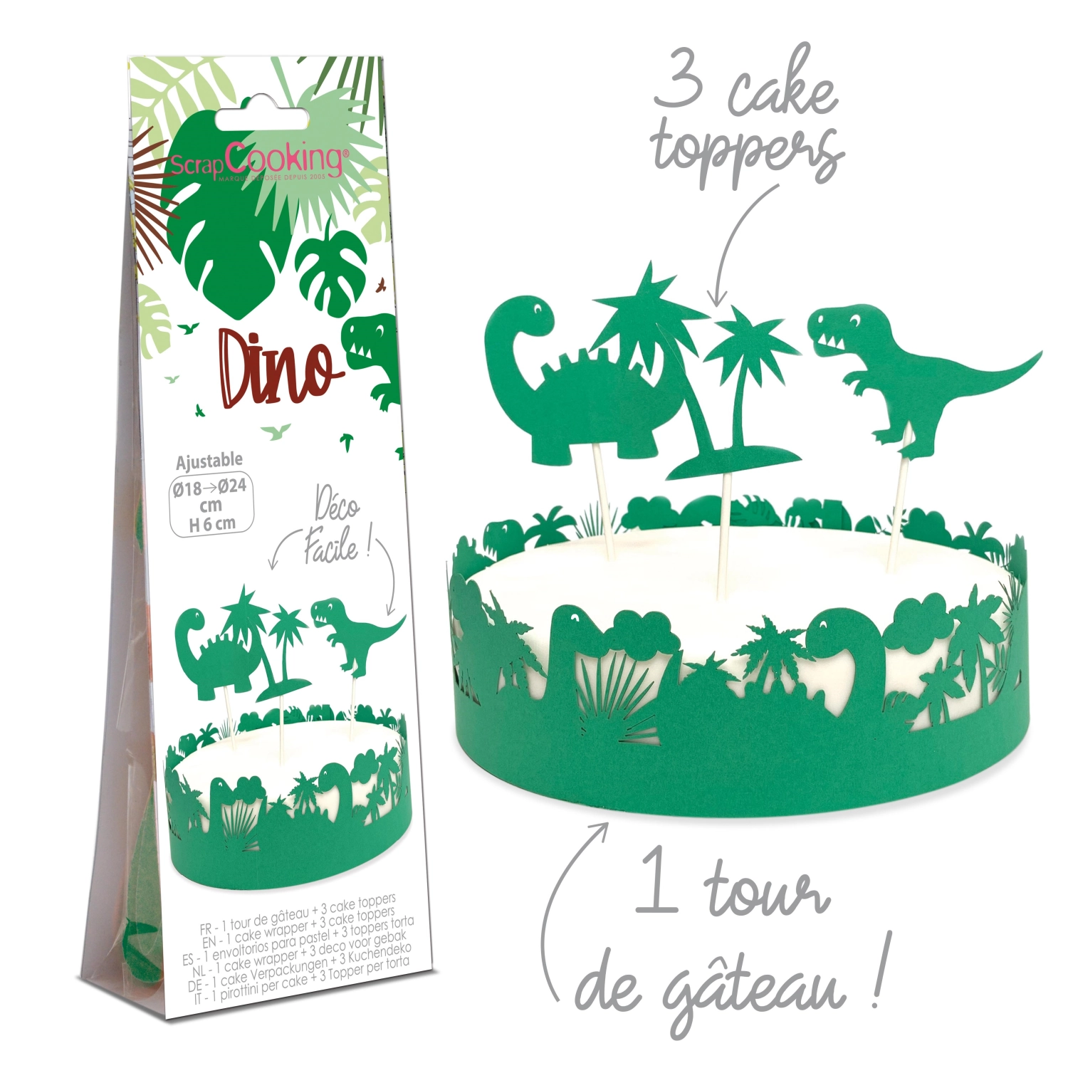 Décoration de gâteau bordure et 3 toppers dino