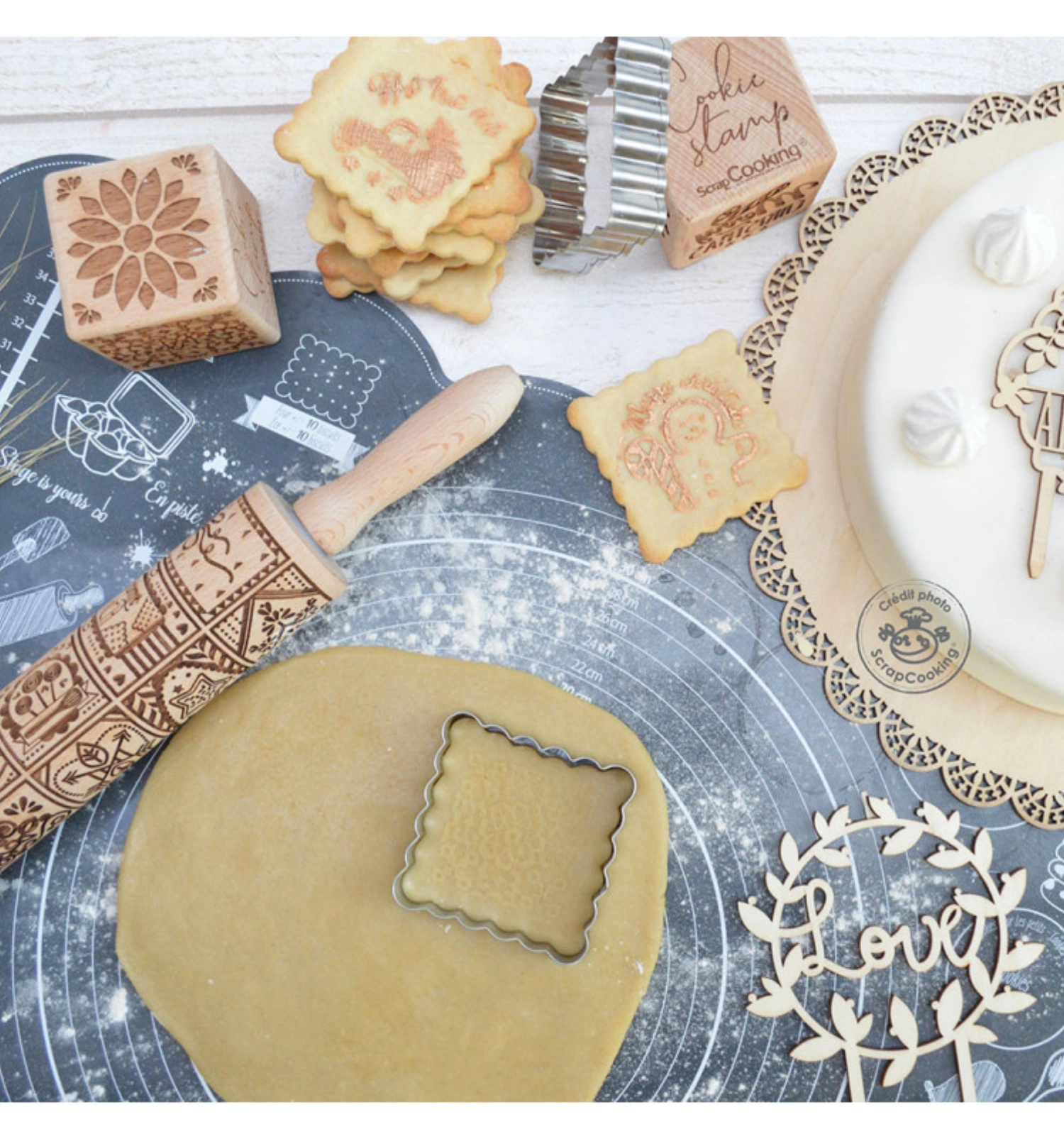 Rouleau à pâte avec gaufrage home made 39cm