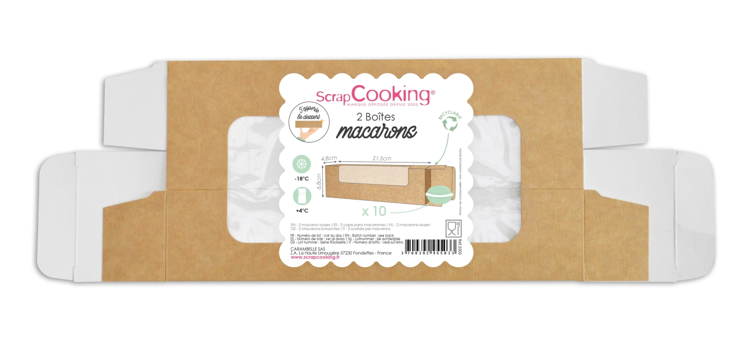2 boîtes à macarons pour 10 pièces chacune 21.5x6.8cm h4.8cm