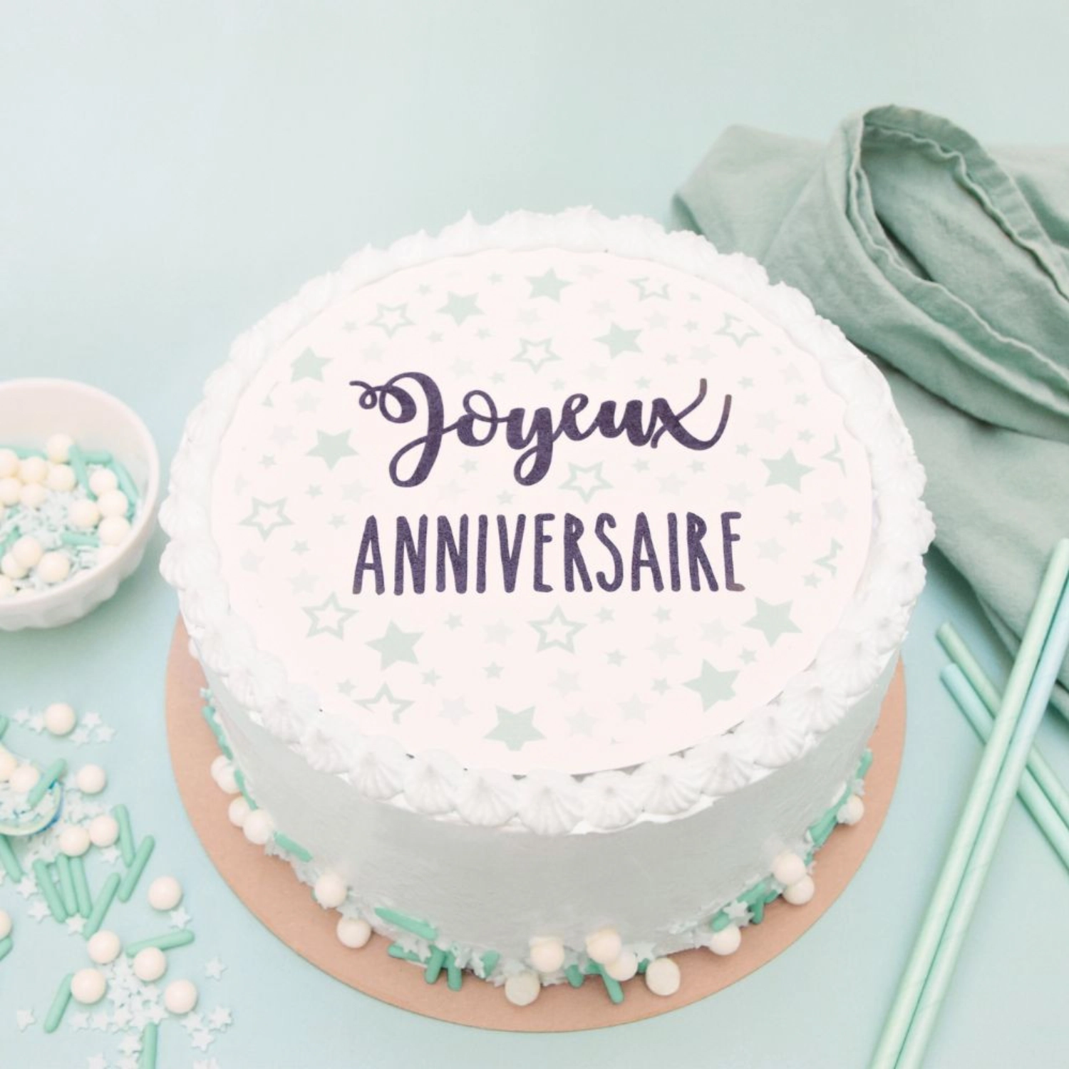 Dessus de tarte en pâte à sucre anniversaire d18cm