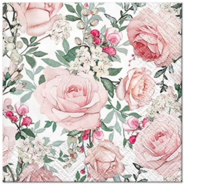 Serviettes cocktail 20x roses, 25x25cm