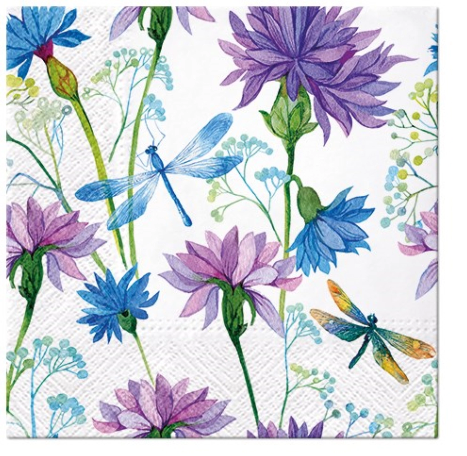 Serviettes lunch 20x fleur avec libellule, 33x33cm