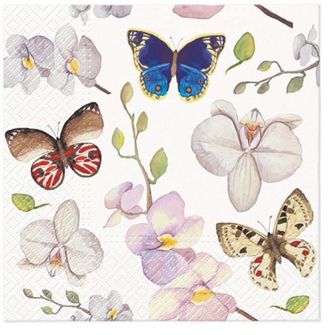 Serviettes lunch 20x orchidea papillon, 33x33cm