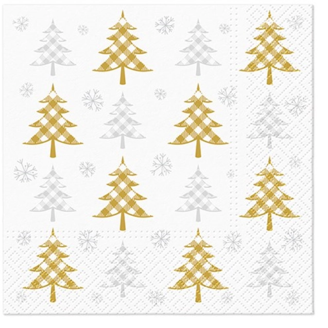 Serviettes lunch 20x christmas tree gold & silver, 33x33 cm