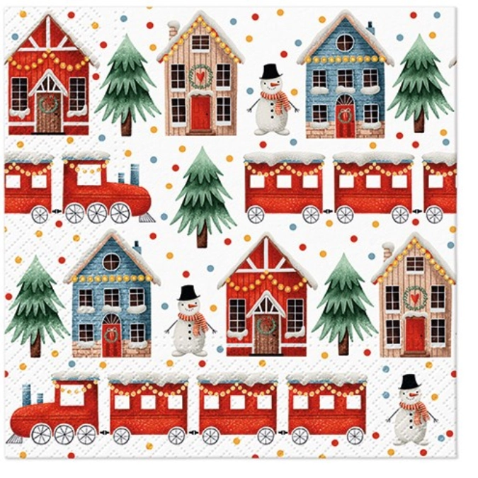 Serviettes lunch 20x cozy christmas town, 33x33 cm