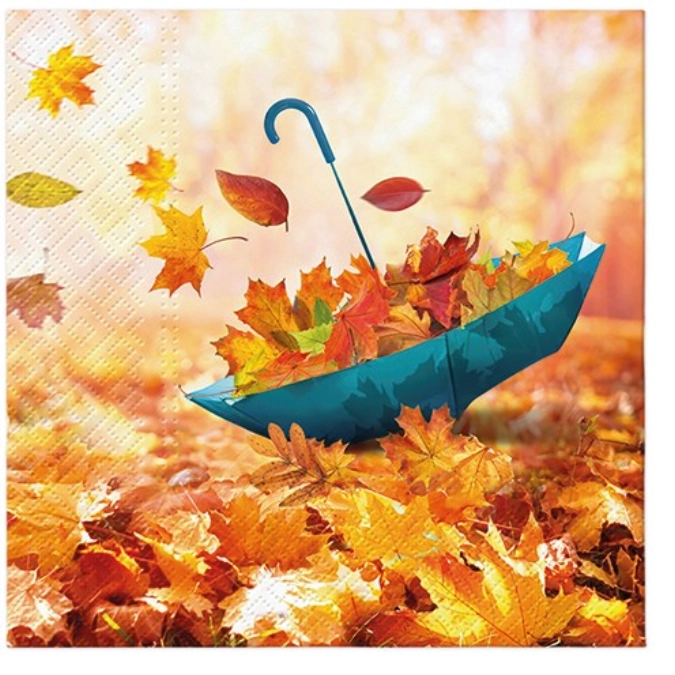 20er Set Papierservietten Schirm mit Herbstblätter