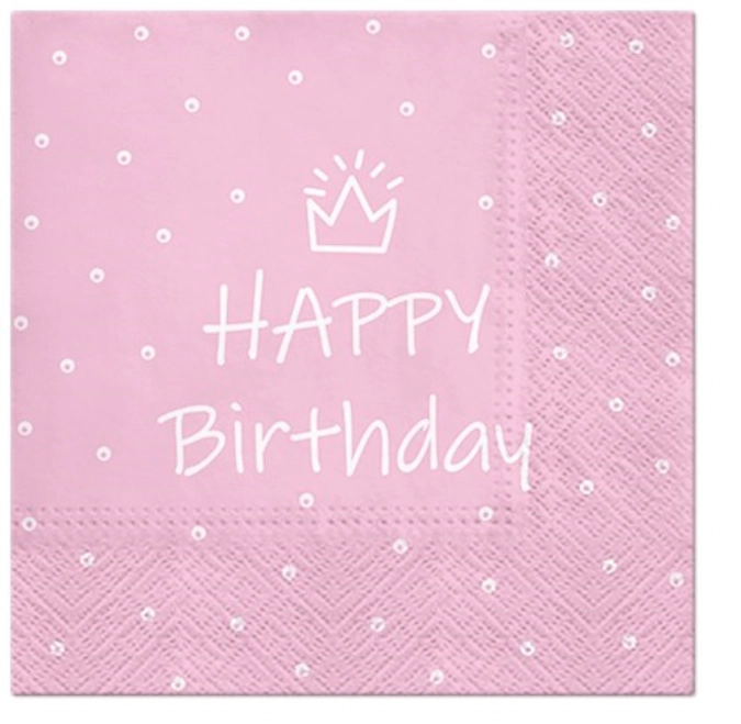 Servietten Lunch 20x Happy Birthday rosa, 33x33cm