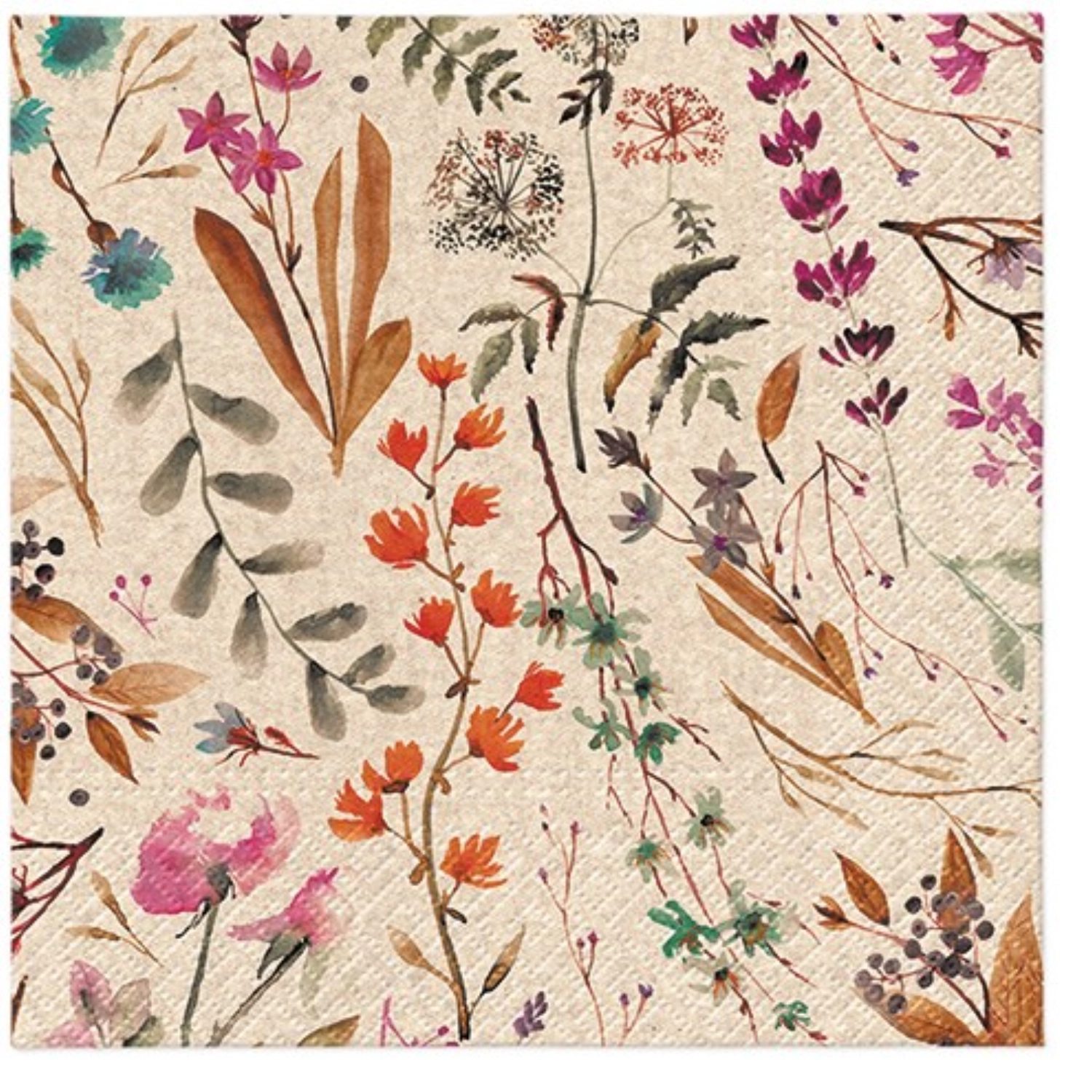 Serviettes de table lunch 20x dried floral bouquet, 33x33cm