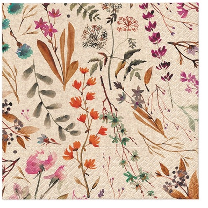Serviettes de table lunch 20x dried floral bouquet, 33x33cm