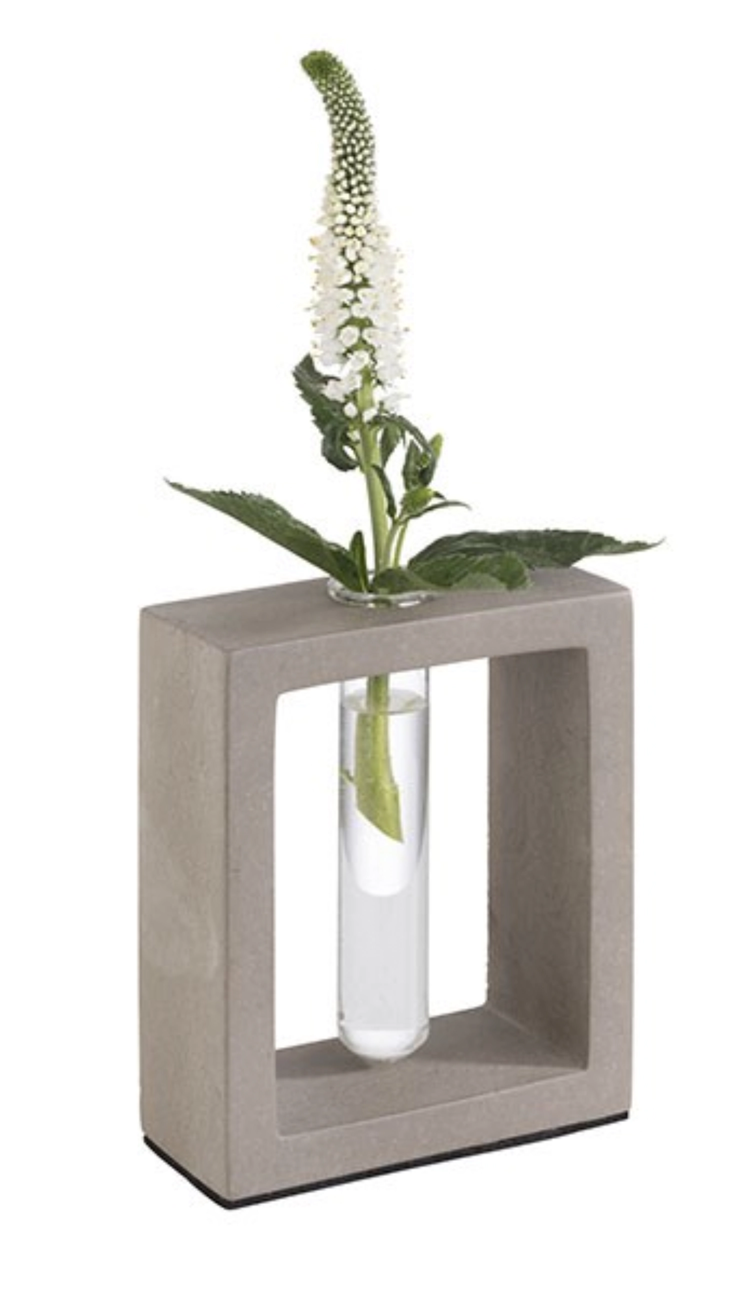 Blumenvase mit Glas Einsatz 10x4,5cm H12,5cm Beton