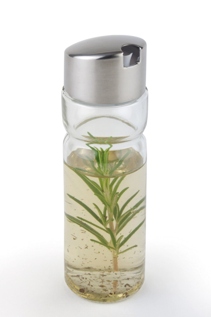 Bouteille huile ou vinaigre seule en verre et couv. inox