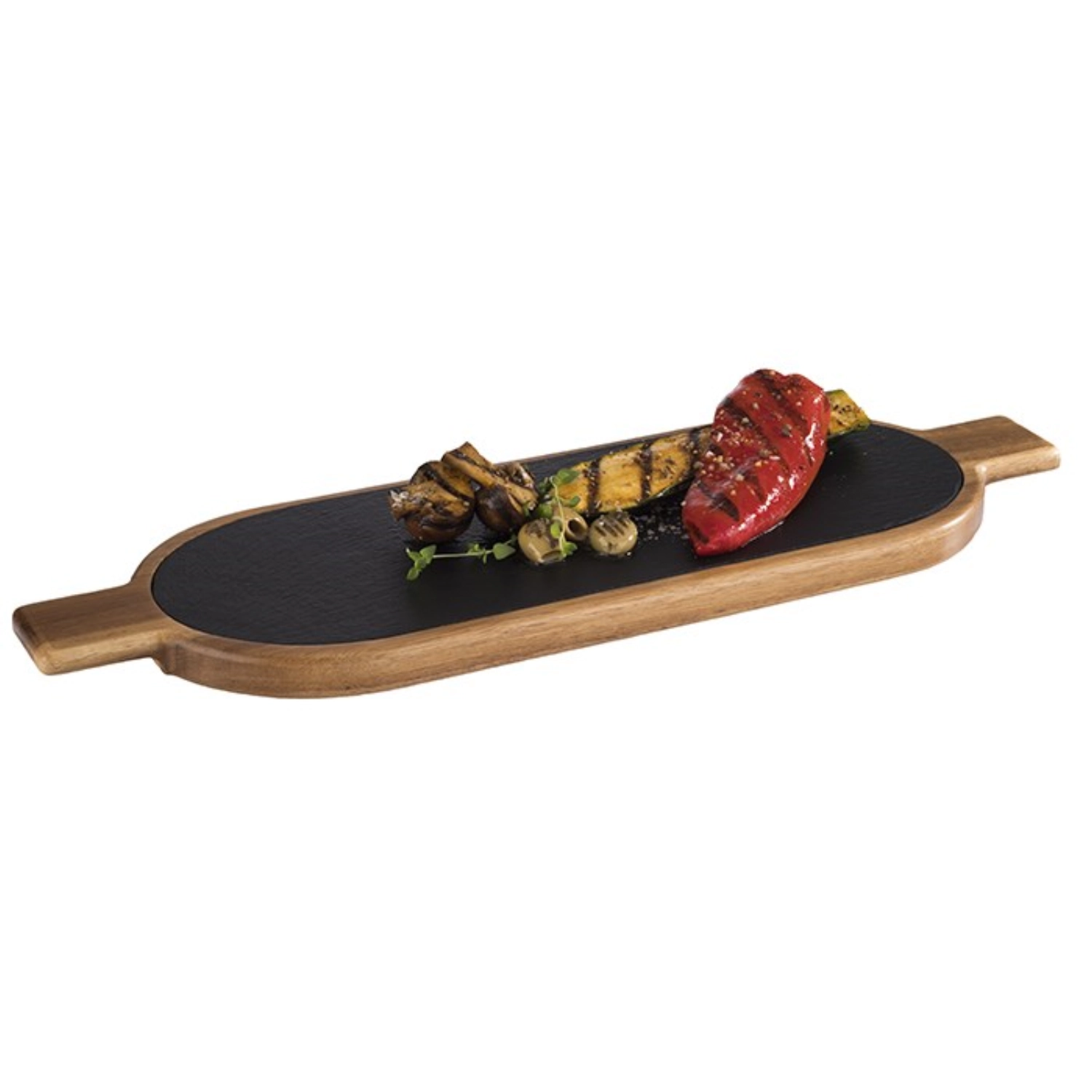 Servierbrett 2-teilig 40x15cm H2cm, Akazie/Schiefer