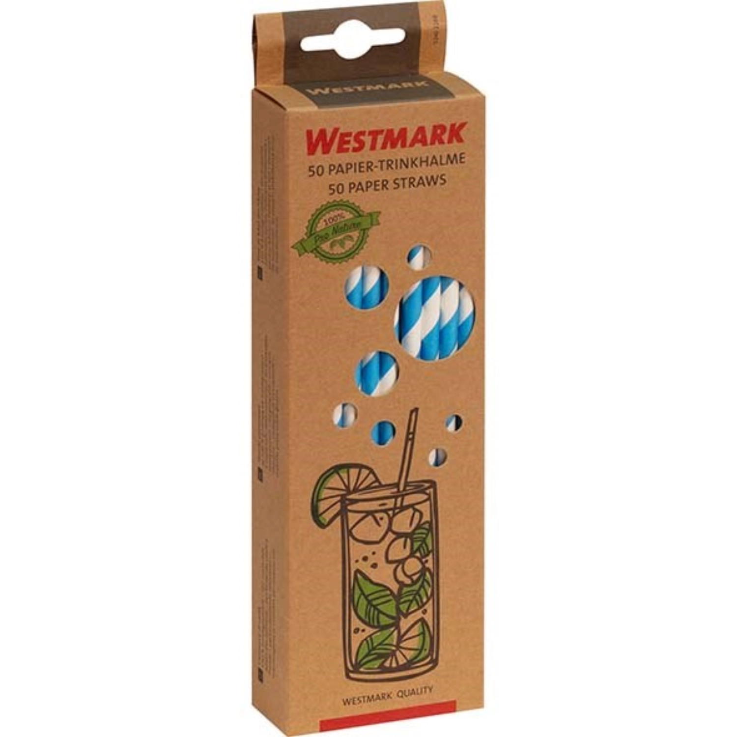 50 pailles en papier, bleu-blanc, 19,7cm, 50 sb