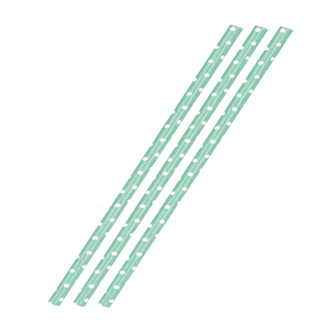50 pailles en papier, vert avec points blancs, 19,7cm,50sb