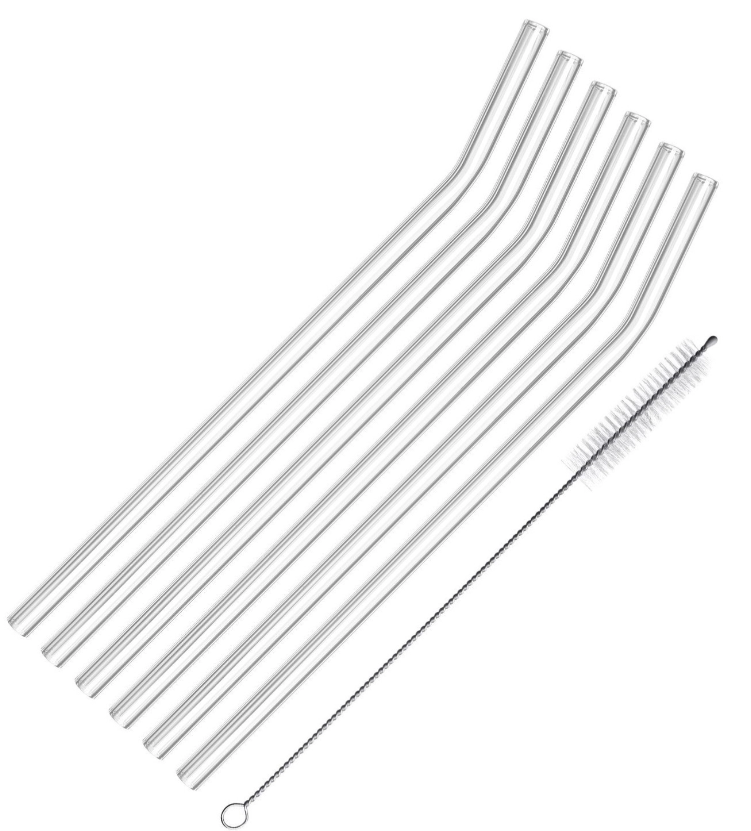 6 pailles verre coudé d8 x 200mm incl. brosse de nettoyage