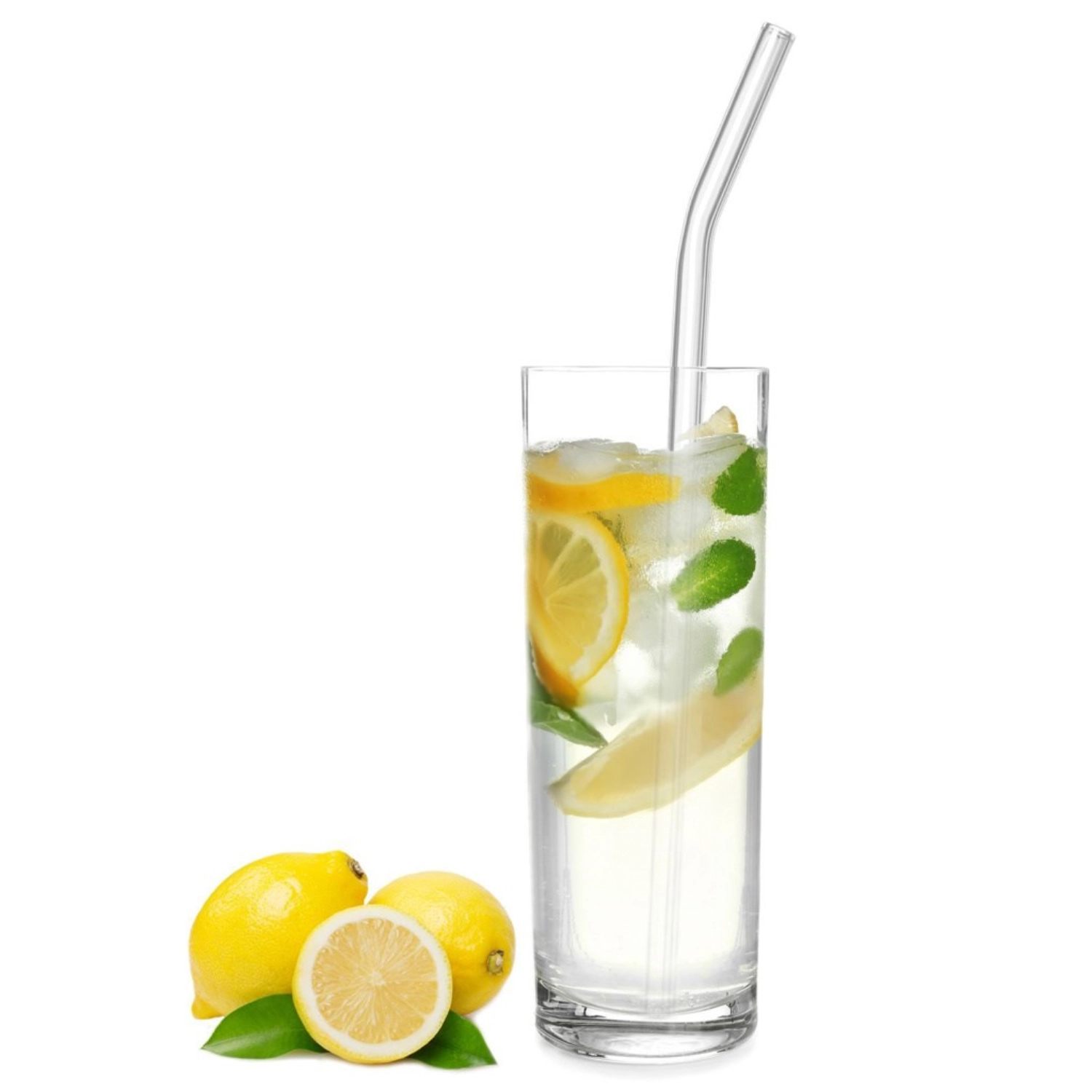 6 pailles verre coudé d8 x 200mm incl. brosse de nettoyage