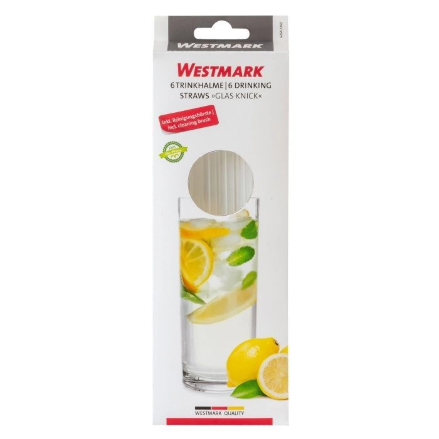 6 pailles verre coudé d8 x 200mm incl. brosse de nettoyage