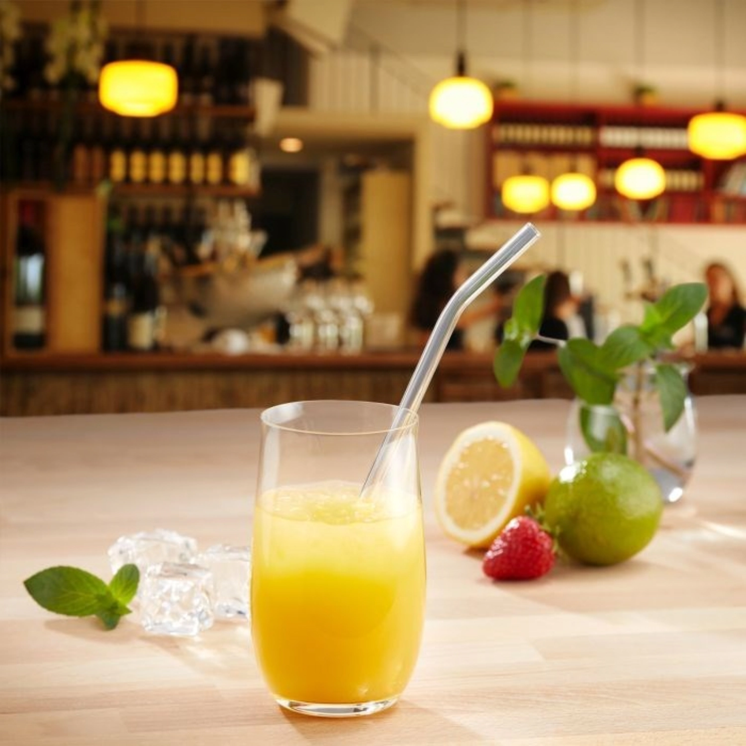 6 pailles verre coudé d8 x 200mm incl. brosse de nettoyage