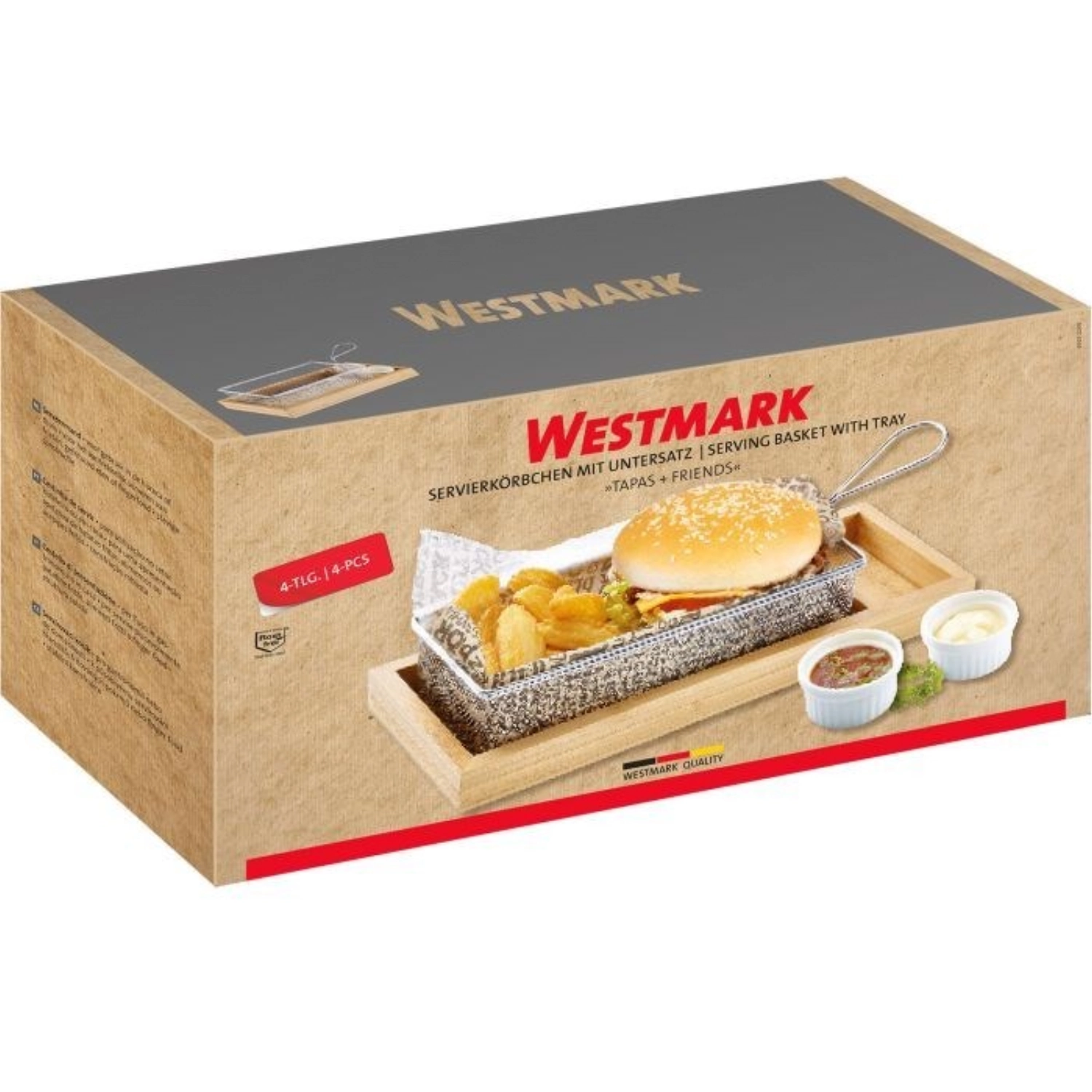 4-tlg. Set Servierkörbe mit Bambus-Tray und Tapa Schälchen