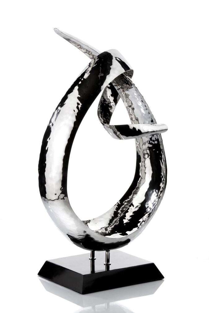 LOOP plat inox martelé, marbre noir, 39x19cm H67cm