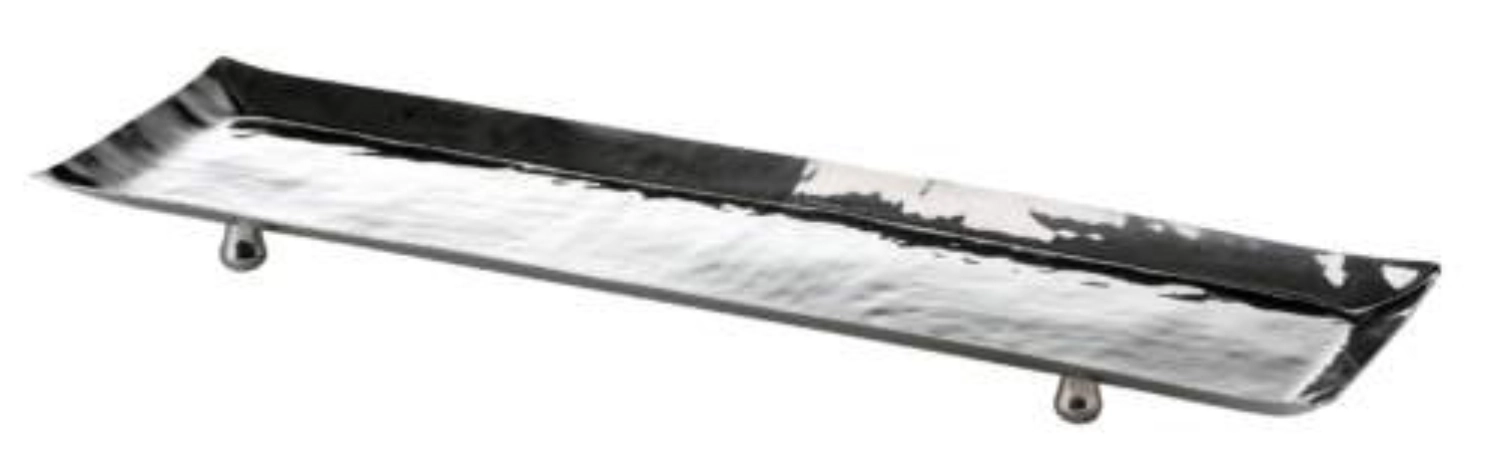 Plateau a. pieds, acier inoxydable, martelé, 62x18x5cm