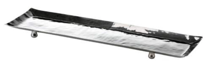 Plateau a. pieds, acier inoxydable, martelé, 62x18x5cm