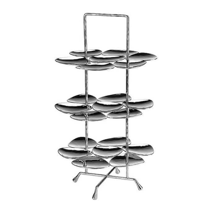 Étagère 3 pièces avec 7 mini-assiettes chacune Inox, martelé