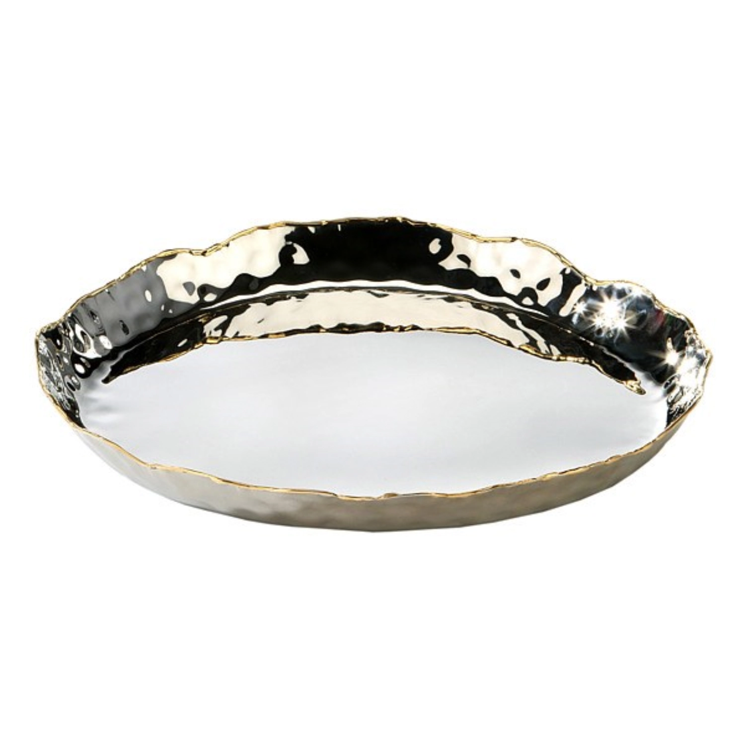 ARTISAN Tablett, Edelstahl, gehämmert, Messing D33cm