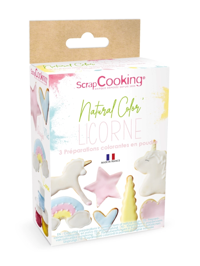 3x. kit colorant alimentaire naturel en poudre forme licorne