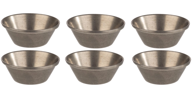 Lot de 6 coupelles à dip D6cm H2.5cm, acier inoxydable, gris