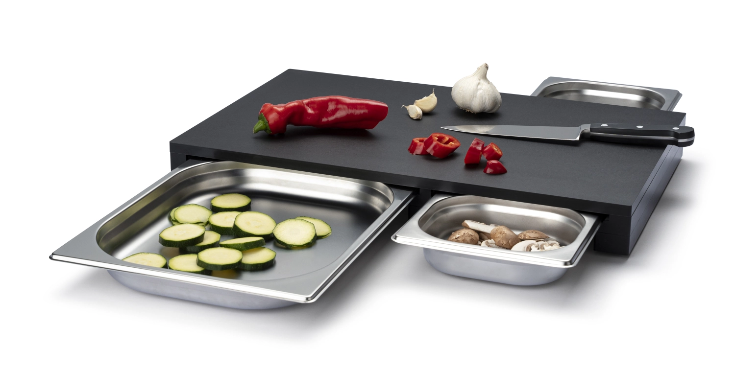 Duracore Schneidebrett mit 3 Edelstahl Schubladen