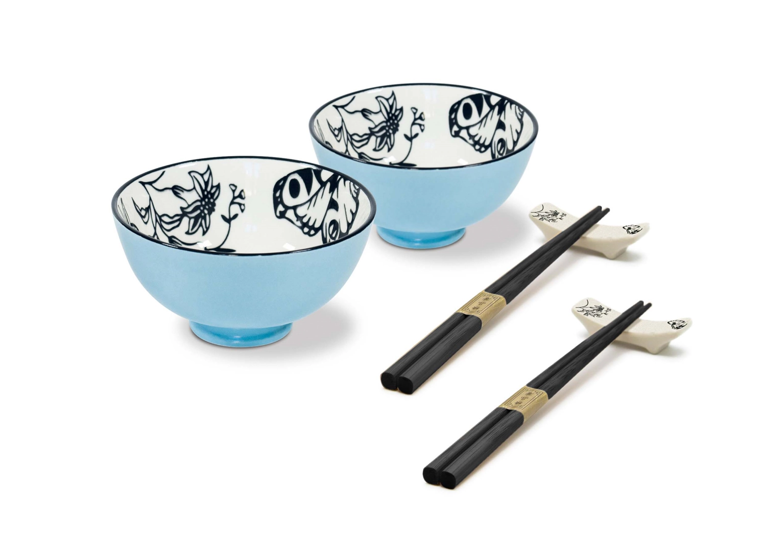 2er Set Schüsseln mit Stäbchen und ablage, blau