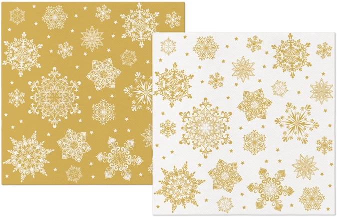 Serviettes Dinner 50x flocons de neige or - blanc, 40x40cm