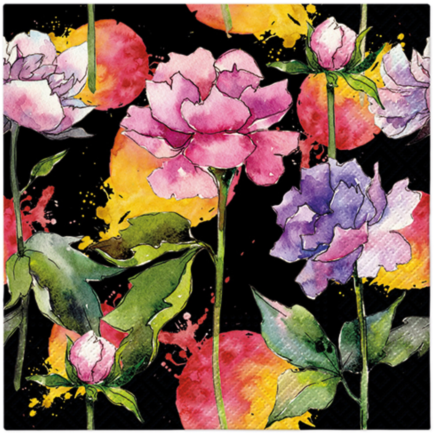 Servietten Lunch 20x Nora Flower black, 33x33cm