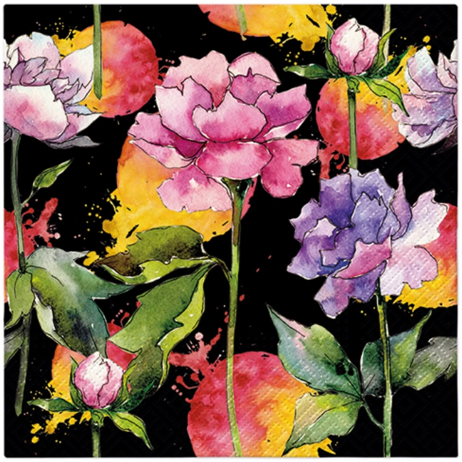 Servietten Lunch 20x Nora Flower black, 33x33cm