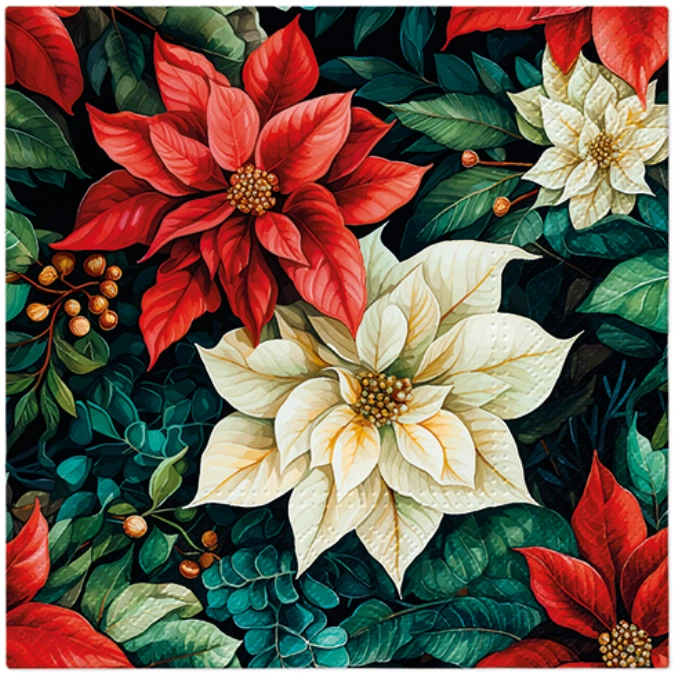 Servietten Lunch 20x Poinsettia On Black, 33x33cm