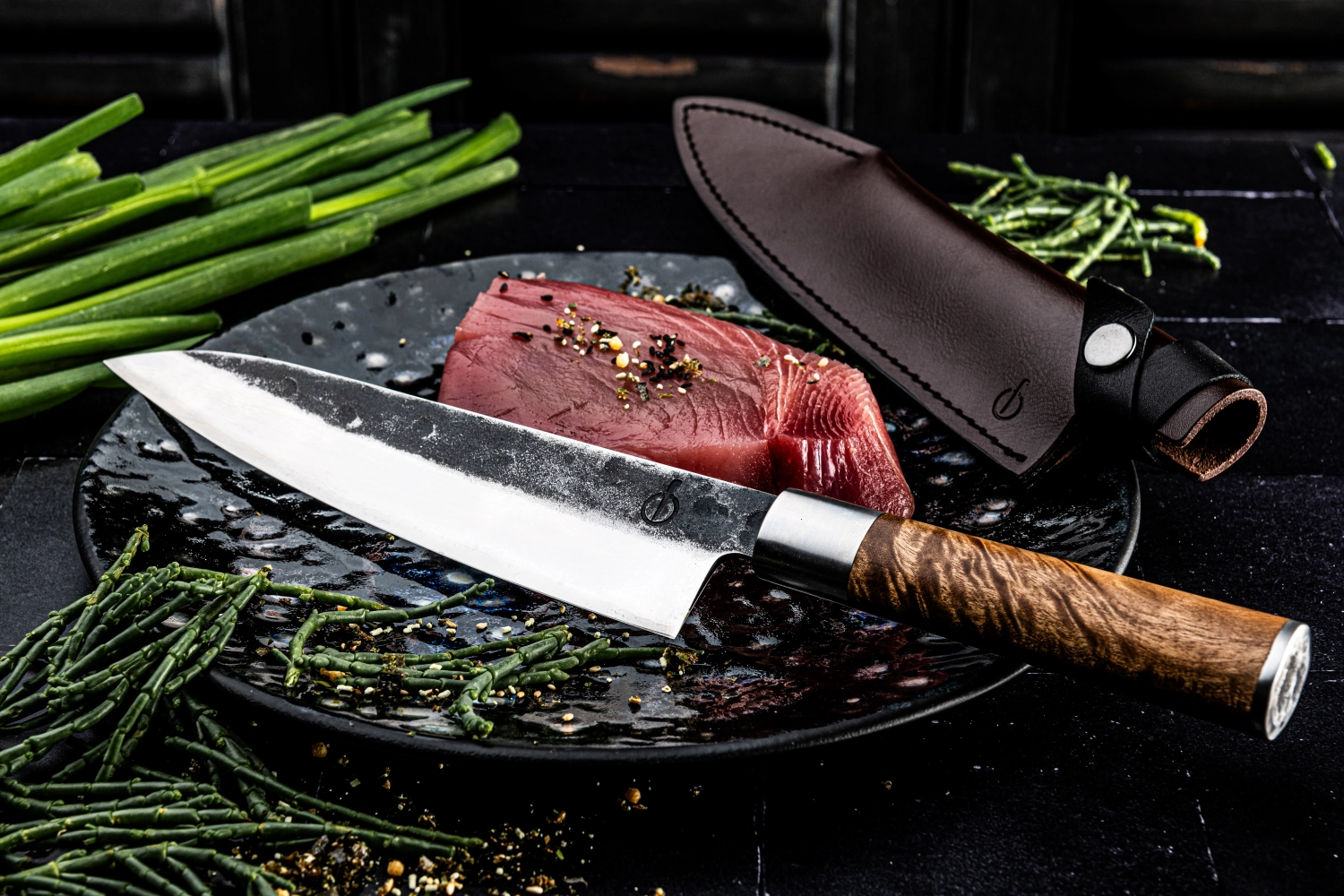 Forged VG10 Couteau de cuisine avec étui en cuir