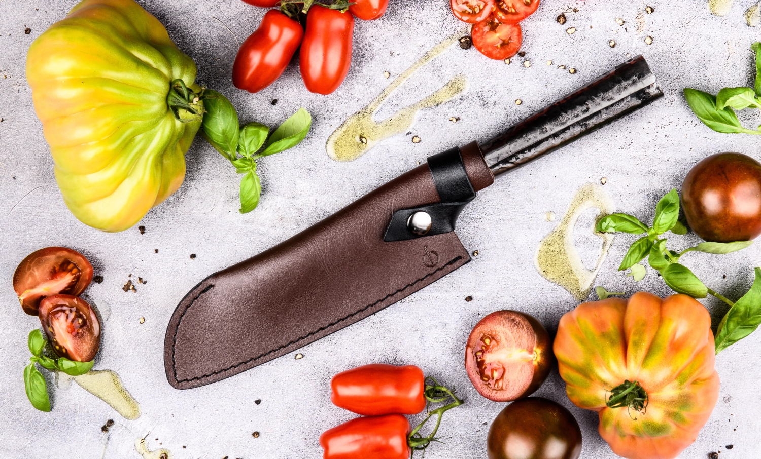 Etui cuir forgé couteau Santoku 18cm