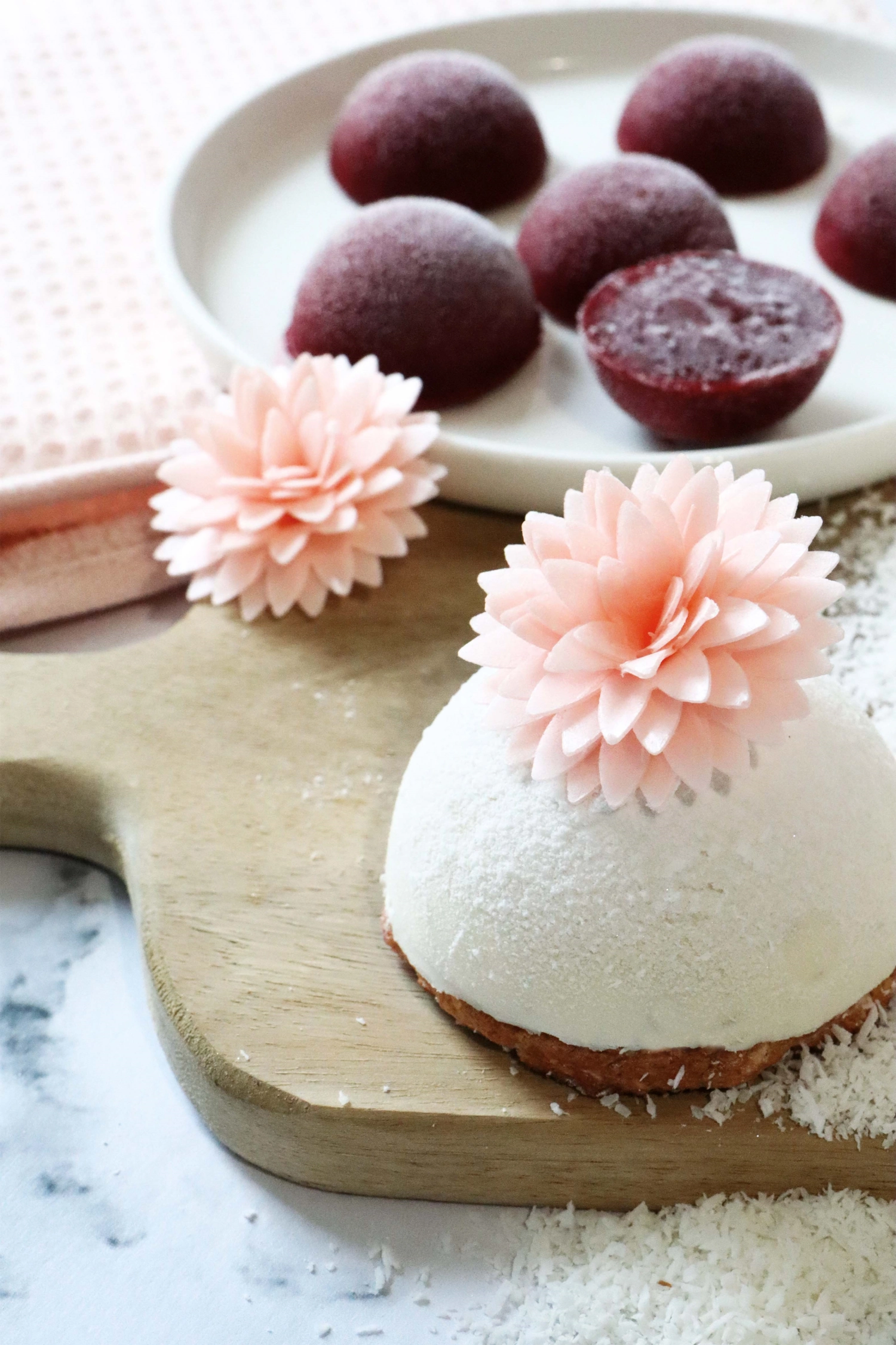 5er Set Dahlien aus Esspapier weiss, rosa