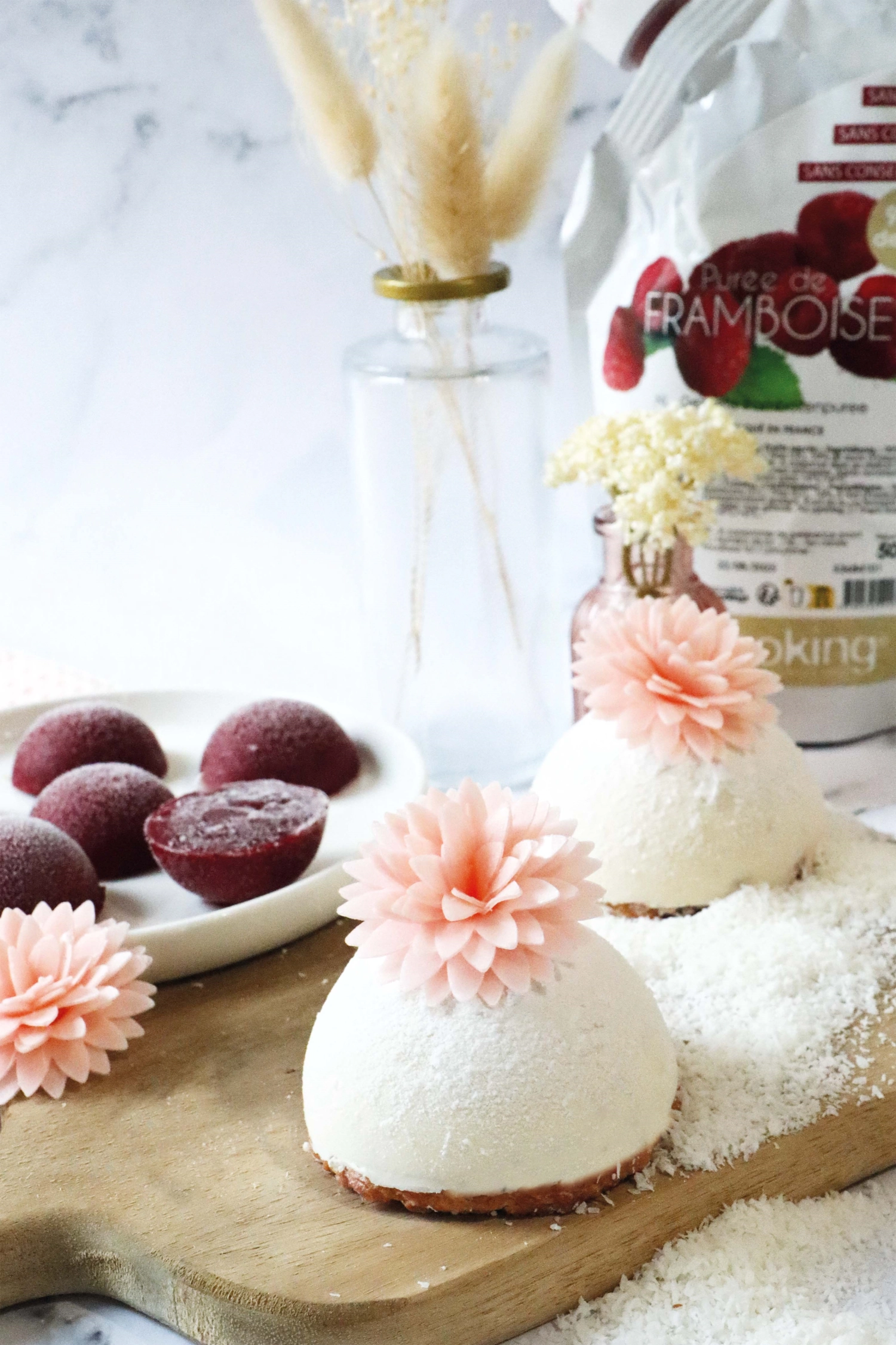 5er Set Dahlien aus Esspapier weiss, rosa