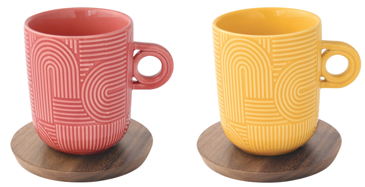 Set de 2 Take a Loop tasses à café sous-verres acacia