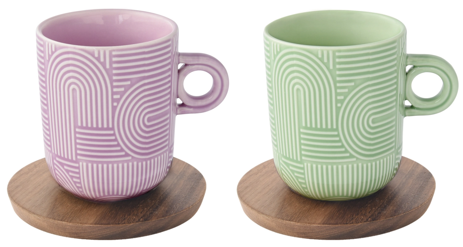 Set de 2 Take a Loop tasses à café sous-verres acacia
