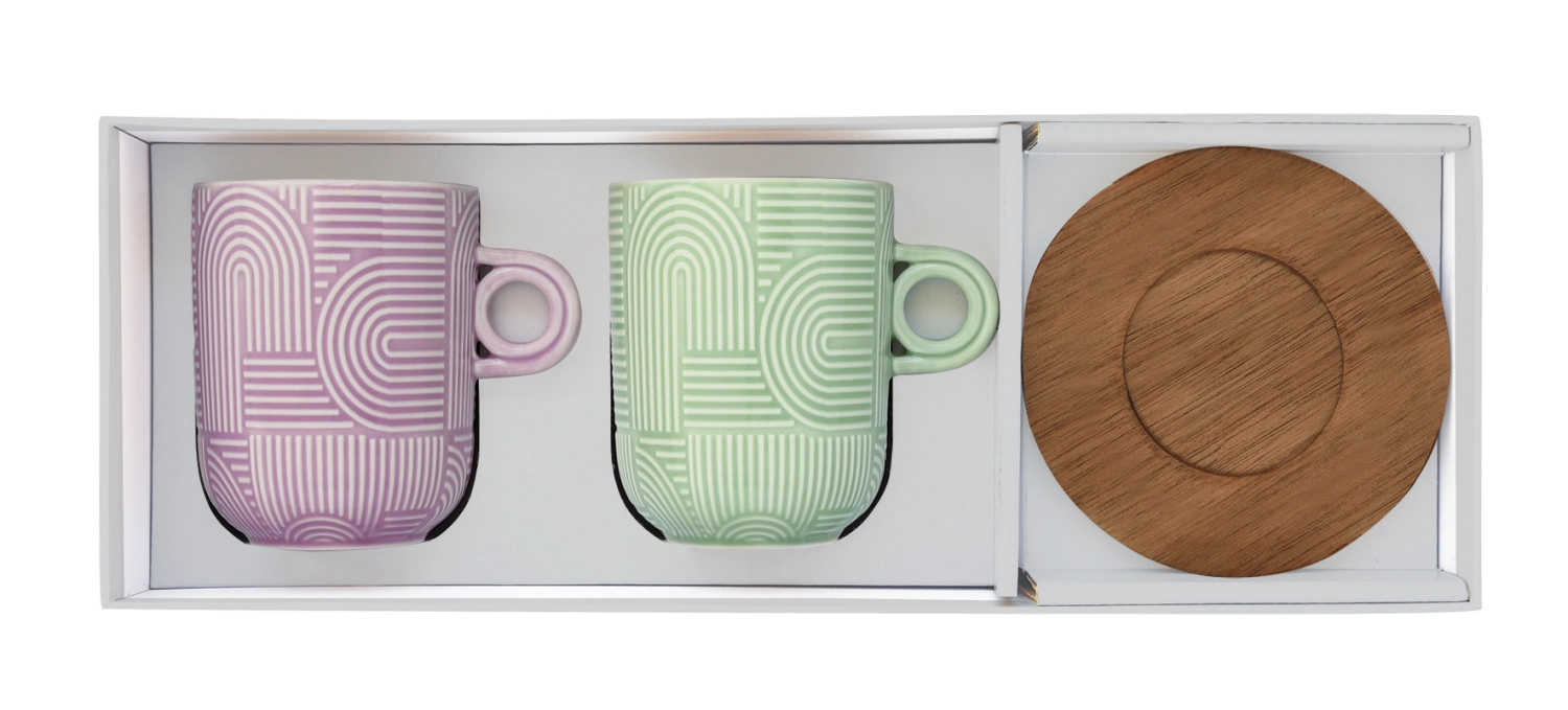 Set de 2 Take a Loop tasses à café sous-verres acacia